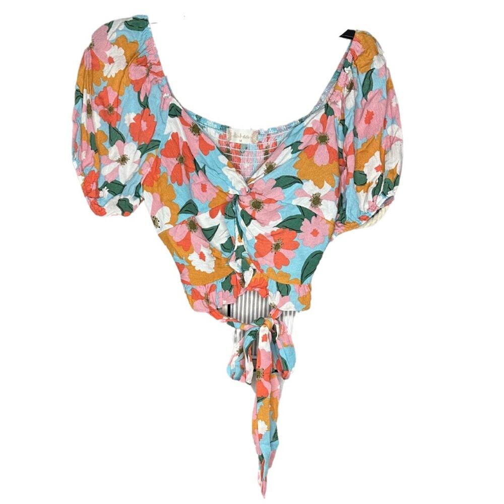 Altard State Colorful Floral Tie Up Ruffle Crop Top Vacation Tropical FFS3